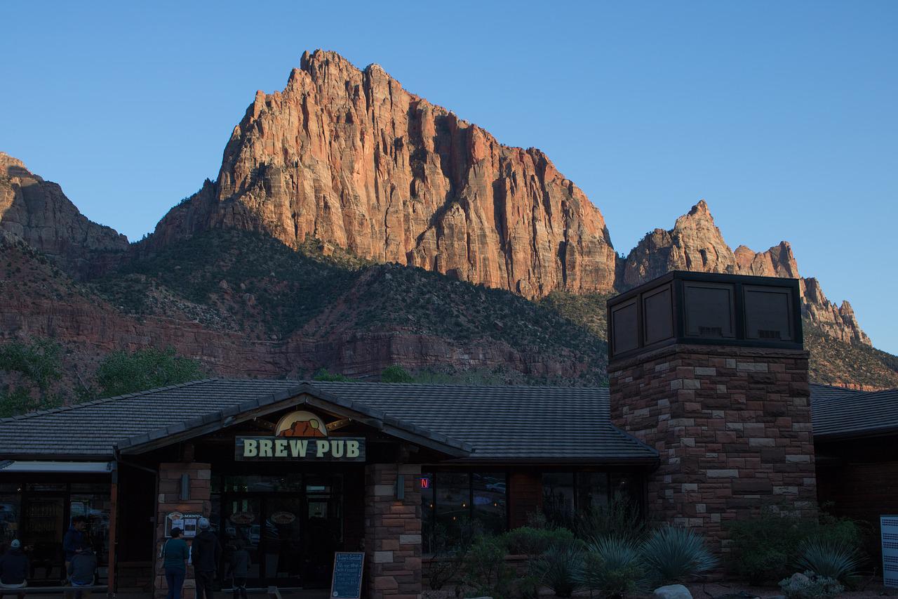 A brewery at the base of a large mountain
